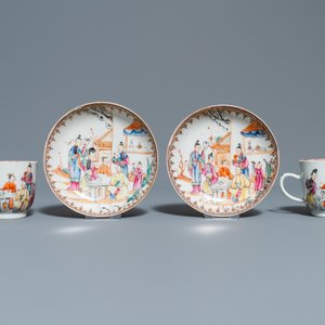 Six Chinese famille rose 'Mandarin' cups and saucers, Qianlong — photo 2