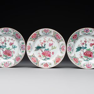 Six Chinese famille rose 'peacock and flowers' plates, Yongzheng — 照片 2