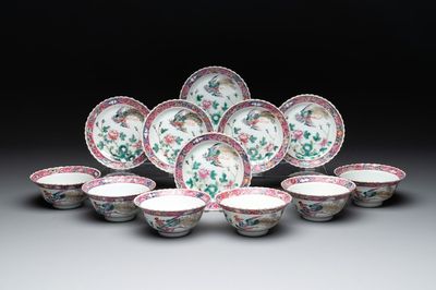 Six Chinese famille rose 'phoenix and peony' bowls and plates for the Straits or Peranakan market, Republic
