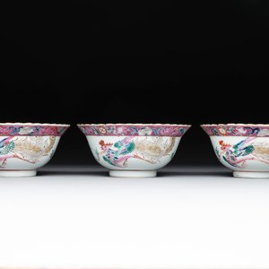 Six Chinese famille rose 'phoenix and peony' bowls and plates for the Straits or Peranakan market, Republic — photo 12