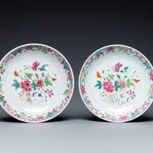 Six Chinese famille rose plates with roosters and floral designs, Qianlong — photo 4