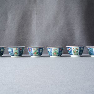 Six Chinese famille verte cups and saucers, Kangxi — 照片 14