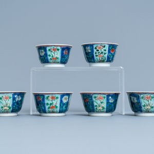 Six Chinese famille verte cups and saucers, Kangxi — 照片 7