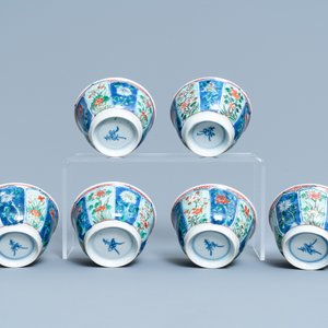 Six Chinese famille verte cups and saucers, Kangxi — 照片 9