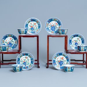 Six Chinese famille verte cups and saucers, Kangxi — photo 1