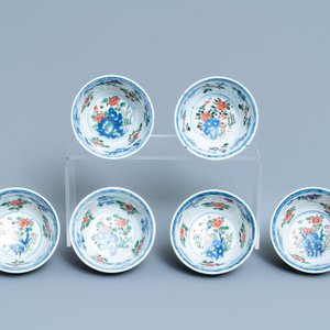 Six Chinese famille verte cups and saucers, Kangxi — photo 8