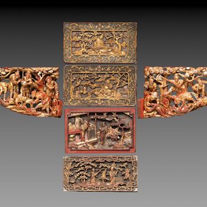 Six Chinese gilt and lacquered wooden panels, 19th C. — photo 1