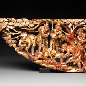 Six Chinese gilt and lacquered wooden panels, 19th C. — photo 2