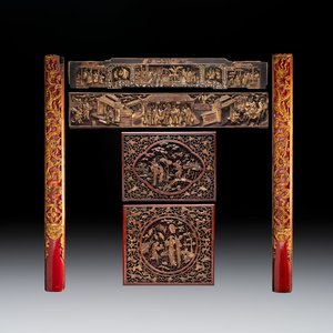 Six Chinese gilt lacquered panels with narrative design, 19th C. — foto 1