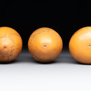 Six Chinese gourd cricket cages and seven carved gourds, 20th C. — photo 9