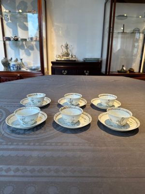 Six Chinese grisaille cups and saucers with Magu and a servant, Yongzheng/Qianlong — 照片 1