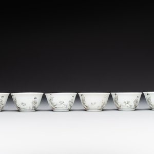Six Chinese grisaille cups and saucers with Magu and a servant, Yongzheng/Qianlong — 照片 2