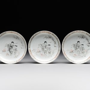 Six Chinese grisaille cups and saucers with Magu and a servant, Yongzheng/Qianlong — 照片 8