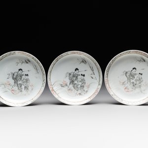 Six Chinese grisaille cups and saucers with Magu and a servant, Yongzheng/Qianlong — 照片 10