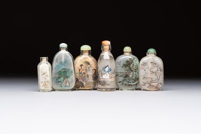 Six Chinese inside-painted snuff bottles, signed Xue Shaofu 薛少甫, Ye Fuying 葉甫英 and Yan Yutian 閻玉田, 20th C.