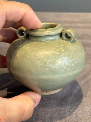 Six Chinese Longquan celadon jarlets with incised floral design, Yuan/Ming — photo 14