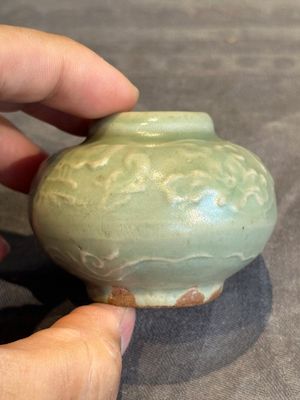 Six Chinese Longquan celadon jarlets with incised floral design, Yuan/Ming — photo 24