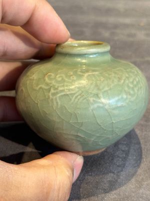 Six Chinese Longquan celadon jarlets with incised floral design, Yuan/Ming — photo 28