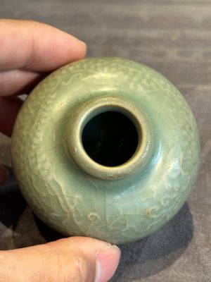 Six Chinese Longquan celadon jarlets with incised floral design, Yuan/Ming — photo 32