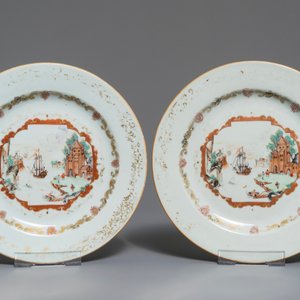 Six Chinese Meissen style plates with a harbour scene, Qianlong — 照片 4