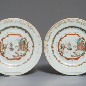 Six Chinese Meissen style plates with a harbour scene, Qianlong — 照片 6