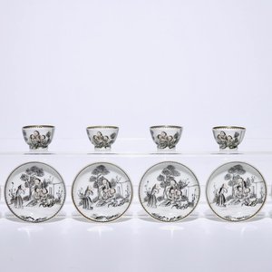 Six Chinese miniature grisaille cups and saucers with jesuits, Qianlong — 照片 1