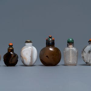 Six Chinese needle quartz and agate snuff bottles, 19/20th C. — 照片 2