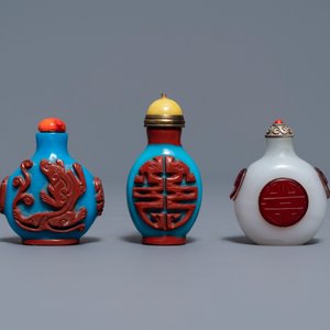 Six Chinese overlay glass snuff bottles, 19/20th C. — 照片 7