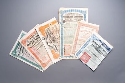Six Chinese railway and industrial loans, including Lung-Tsing-U-Hai Railway, Tianjin Tram & Lighting Co., and Engineering Mining Co., 20th C.