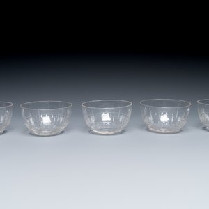 Six Chinese reticulated silver 'bamboo' bowls with glass inserts, 19/20th C. — photo 12