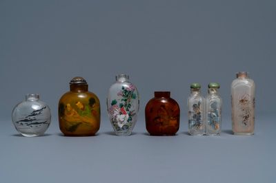 Six Chinese reverse-painted glass snuff bottles, 19/20th C.