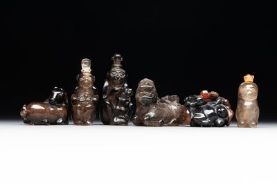 Six Chinese smoky quartz animal-form snuff bottles, 19th/20th C.
