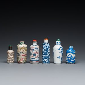 Six Chinese snuff bottles with dragons and Buddhist lions, 19/20th C. — 照片 5