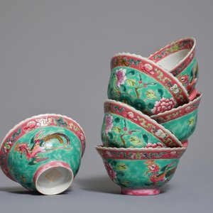 Six Chinese Straits or Peranakan famille rose bowls with phoenixes and peonies, 19th C. — photo 1