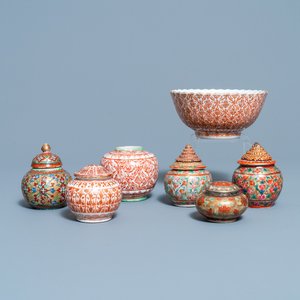 Six Chinese Thai market Bencharong jars and a bowl, 19th C. — 照片 1