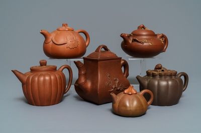 Six Chinese Yixing stoneware teapots and covers, 19th C.