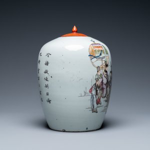 Six diverse Chinese vases and a soft paste seal paste box, 19/20th C. — 照片 9