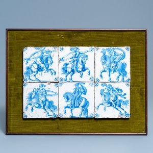 Six Dutch Delft blue and white 'horserider' tiles, 17/18th C. — 照片 1