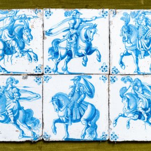 Six Dutch Delft blue and white 'horserider' tiles, 17/18th C. — 照片 2