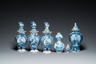 Six Dutch Delft blue and white vases, 17/18th C.