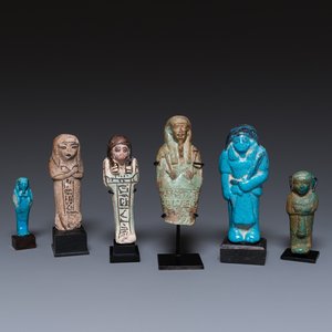 Six Egyptian green- and turquoise-glazed frit ushabtis, Late Period — photo 1