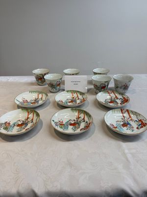 Six fine Chinese famille rose 'Xi Xiang Ji' cups and saucers, Xianfeng mark and of the period — photo 1