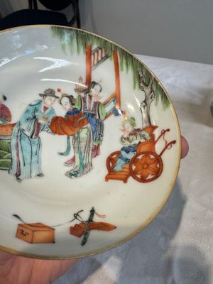 Six fine Chinese famille rose 'Xi Xiang Ji' cups and saucers, Xianfeng mark and of the period — photo 9