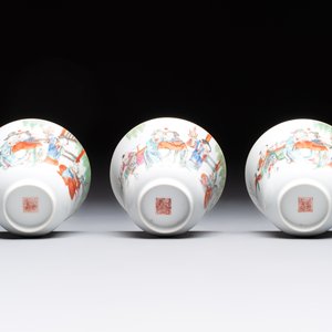 Six fine Chinese famille rose 'Xi Xiang Ji' cups and saucers, Xianfeng mark and of the period — photo 12