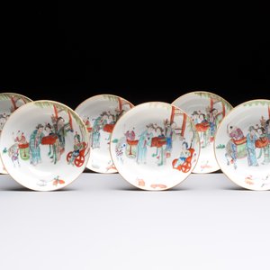 Six fine Chinese famille rose 'Xi Xiang Ji' cups and saucers, Xianfeng mark and of the period — photo 2