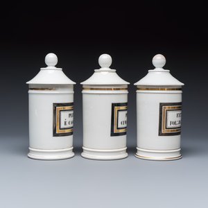 Six French gilt-decorated inscribed apothecary jars and covers — photo 13