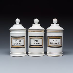 Six French gilt-decorated inscribed apothecary jars and covers — photo 10