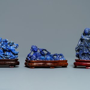Six groupes en lapis lazuli sculpté, Chine, 20ème — photo 4