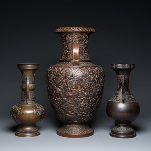 Six Japanese bronze vases and censers, Edo/Meiji, 18/19th C. — 照片 11