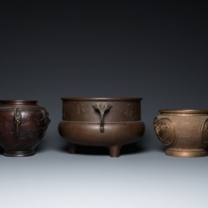 Six Japanese bronze vases and censers, Edo/Meiji, 18/19th C. — 照片 5